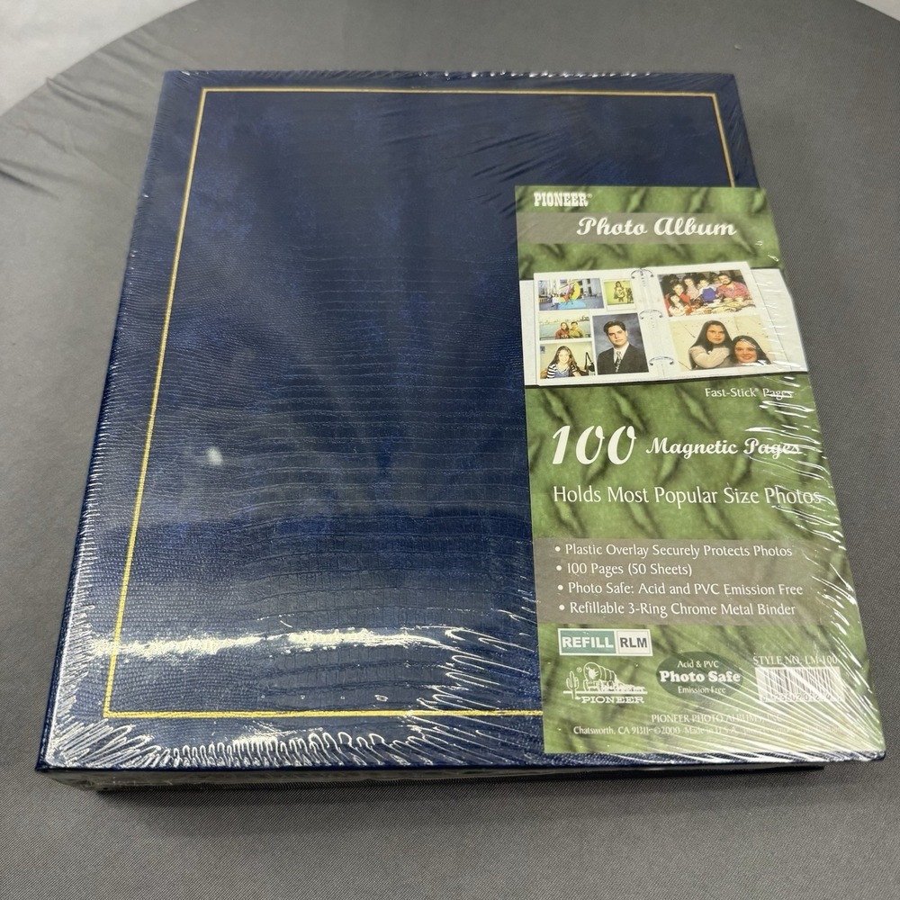Pioneer Blue Leatherette Photo Album 100 Magnetic Fast Stick 50 Sheets‎ 3 Ring